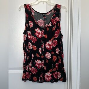 Torrid Sleeveless Floral Blouse - Black and Red